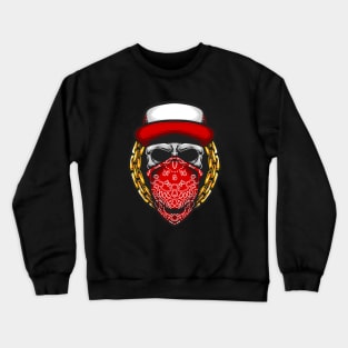 💀🎨 Unveiling the Rebel: A Skull Adorns a Fiery Red Bandana 🔥🌹 Crewneck Sweatshirt
